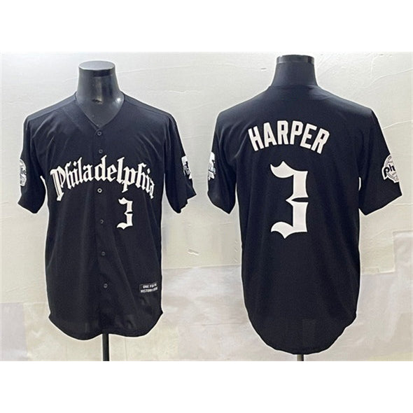Philadelphia Phillies #3 Bryce Harper Black CLOTHIN Gothic Vapor Limited Stitched Jersey