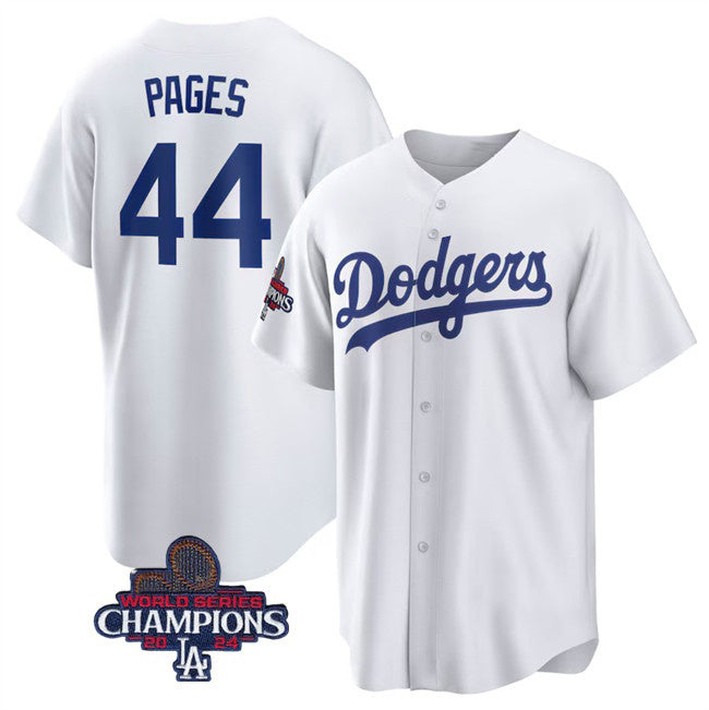 Los Angeles Dodgers #44 Andy Pages White CLOTHIN 2024 World Series Cool Base Stitched Jersey
