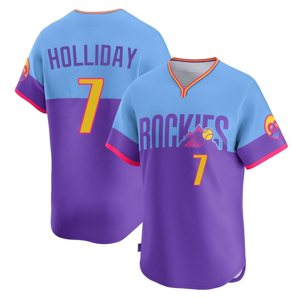 Colorado Rockies #7 Matt Holliday Player Purple-Light Blue CLOTHIN City Connect Limited Home T-shirt Stitched Jerseys