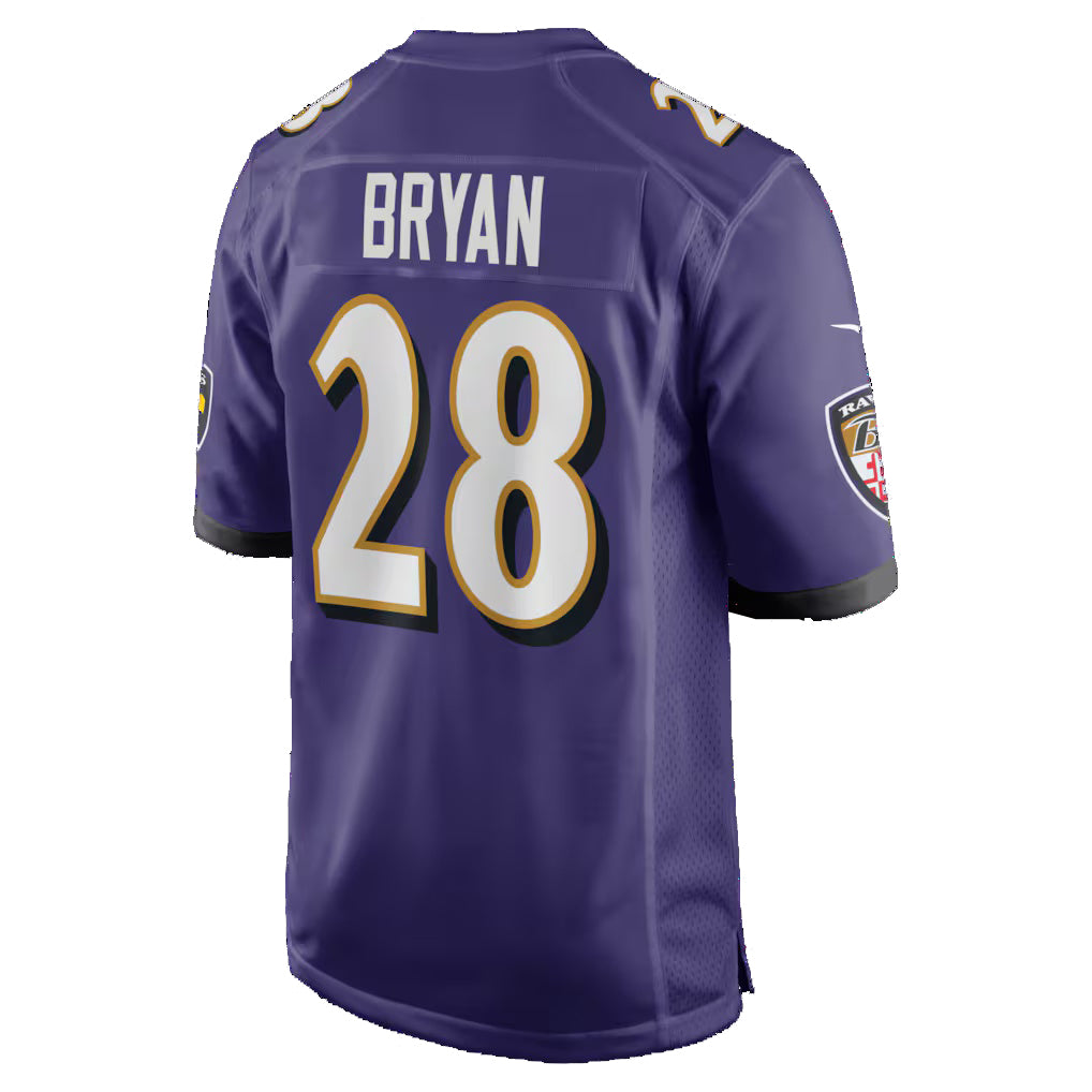 B.Ravens #28 Taven Bryan Purple CLOTHIN Team Game Jersey