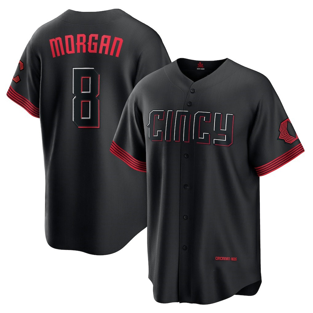 Cincinnati Reds #8 Joe Morgan Black CLOTHIN City Connect Replica Player Jersey