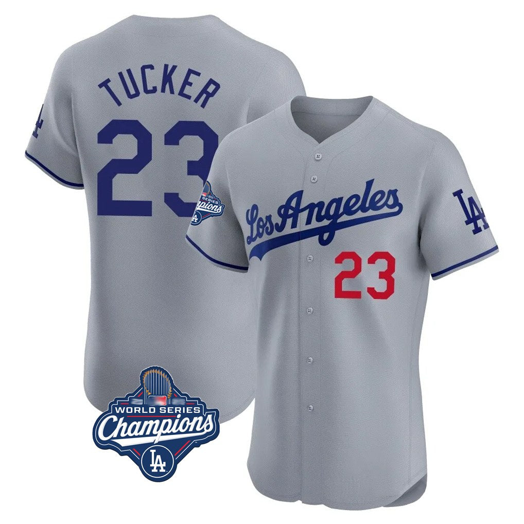 Los Angeles Dodgers #23 Kyle Tucker Player Gray CLOTHIN World Series Meet Limited Elite Home Stitched Jerseys