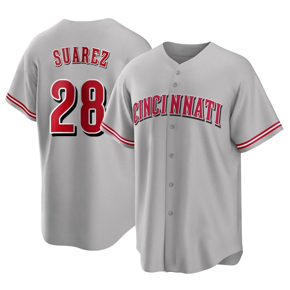 Cincinnati Reds #28 Eugenio Su¨¢rez Player Gray CLOTHIN Home Game Stitched Jerseys